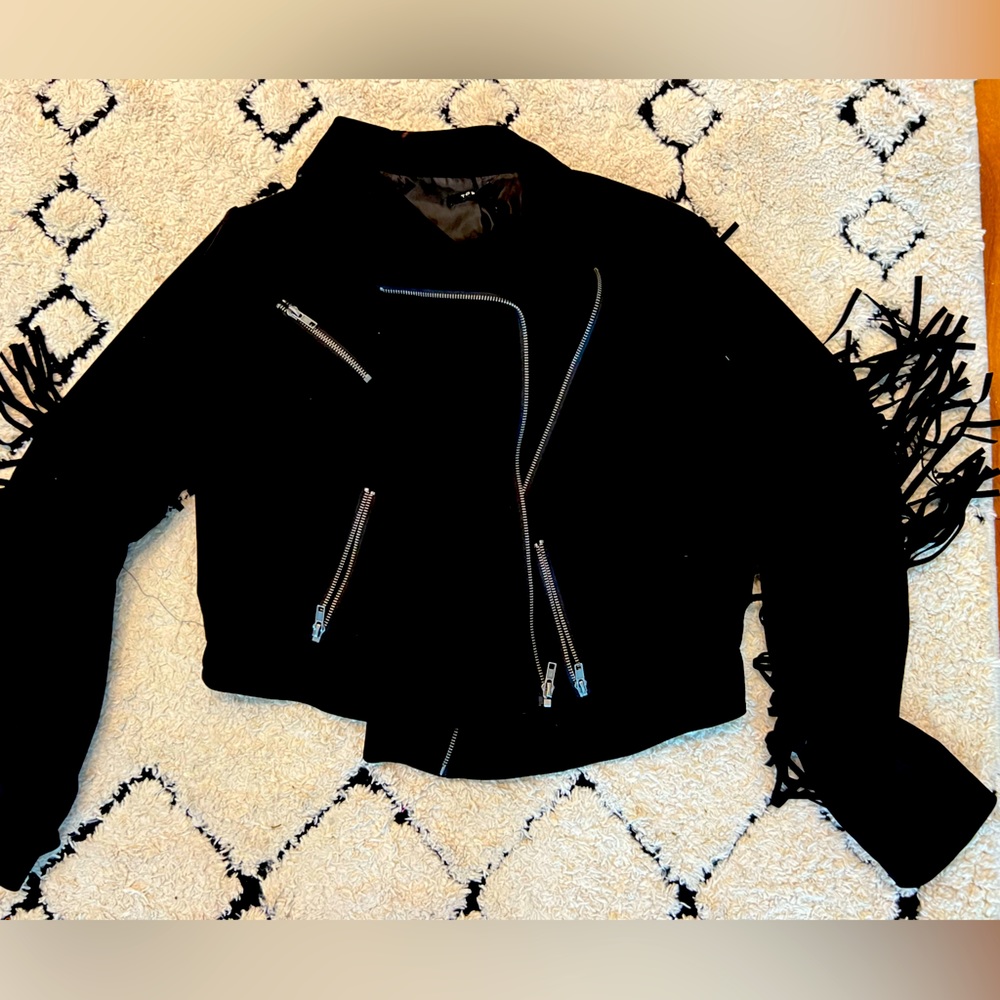 Motorcycle style BLACK SUEDE FRINGED JACKET 2x TORRID